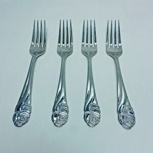 Set of 4 Yamazaki Ribbon Rose Stainless Glossy Salad Fork 6.75" Japan